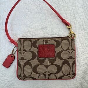 Coach Signature Canvas Wristlet - Brown and Orange